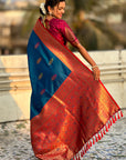 Blue Soft Silk Saree with Flower Butta Meenakari Zari Woven Saree