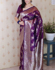 Purple Soft Silk Banarasi Jaal Meenakari Zari Woven Saree