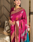 Dark Pink Soft Silk Ikkat Zari Woven Saree