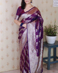 Purple Soft Silk Banarasi Jaal Meenakari Zari Woven Saree