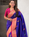 Violet Soft Silk Saree with Flower Butta Meenakari Zari Woven Saree