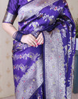 Violet Soft Silk Banarasi Jaal Meenakari Zari Woven Saree