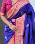 Violet Soft Silk Saree with Flower Butta Meenakari Zari Woven Saree