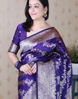 Violet Soft Silk Banarasi Jaal Meenakari Zari Woven Saree
