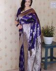 Violet Soft Silk Banarasi Jaal Meenakari Zari Woven Saree