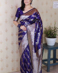 Violet Soft Silk Banarasi Jaal Meenakari Zari Woven Saree