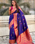 Violet Soft Silk Saree with Flower Butta Meenakari Zari Woven Saree