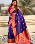 Violet Soft Silk Saree with Flower Butta Meenakari Zari Woven Saree