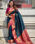 Denim Blue Soft Silk Saree with Flower Butta Meenakari Zari Woven Saree