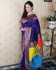 Violet Soft Silk Banarasi Multicolor Pallu Zari Woven Saree