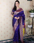 Violet Soft Silk Banarasi Multicolor Pallu Zari Woven Saree