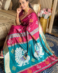 Dark Pink Soft Silk Ikkat Zari Woven Saree