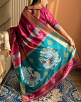 Dark Pink Soft Silk Ikkat Zari Woven Saree