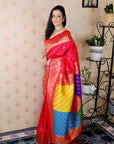 Pink Soft Silk Banarasi Multicolor Pallu Zari Woven Saree