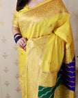 Yellow Soft Silk Banarasi Multicolor Pallu Zari Woven Saree