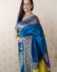 Blue Soft Silk Banarasi Multicolor Pallu Zari Woven Saree