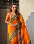 Orange Soft Silk Traditional Zari Contrast Woven Saree