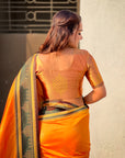 Orange Soft Silk Traditional Zari Contrast Woven Saree