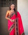 Pink Soft Silk Traditional Zari Contrast Woven Saree