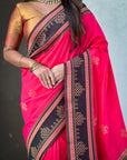 Pink Soft Silk Traditional Zari Contrast Woven Saree