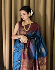 Samiksha in our Blue Soft Silk Floral Border Contrast Zari Woven Saree