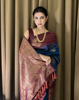Samiksha in our Blue Soft Silk Floral Border Contrast Zari Woven Saree