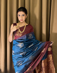 Samiksha in our Blue Soft Silk Floral Border Contrast Zari Woven Saree