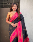 Black Soft Silk Traditional Zari Contrast Woven Saree