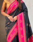 Black Soft Silk Traditional Zari Contrast Woven Saree