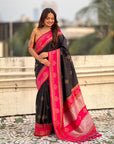 Black Soft Silk Traditional Zari Contrast Woven Saree