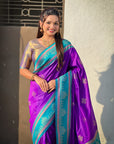 Purple Soft Silk Traditional Zari Contrast Woven Saree
