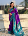 Purple Soft Silk Traditional Zari Contrast Woven Saree