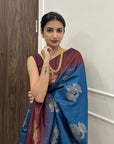 Samiksha in our Blue Soft Silk Floral Border Contrast Zari Woven Saree