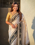 Cream Soft Silk Traditional Zari Contrast Woven Saree