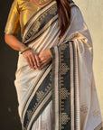Cream Soft Silk Traditional Zari Contrast Woven Saree