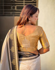 Cream Soft Silk Traditional Zari Contrast Woven Saree