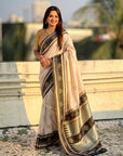 Cream Soft Silk Traditional Zari Contrast Woven Saree