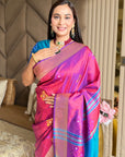 Wine Soft Silk Ikkat Patola Saree with Meenakari Motifs Peacock Pallu and Gold Zari Border