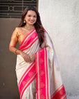 Cream Soft Silk Traditional Zari Contrast Woven Saree