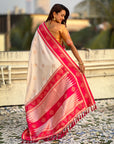 Cream Soft Silk Traditional Zari Contrast Woven Saree
