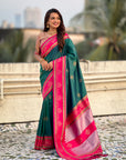 Green Soft Silk Traditional Zari Contrast Woven Saree