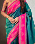 Green Soft Silk Traditional Zari Contrast Woven Saree