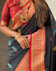 Black Soft Silk Saree with Flower Butta Meenakari Zari Woven Saree