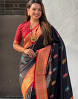 Black Soft Silk Saree with Flower Butta Meenakari Zari Woven Saree
