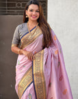 Lavender Soft Silk Saree with Flower Butta Meenakari Zari Woven Saree
