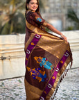 Coffee Zari Woven Vitthala God Special Traditional Paithani Silk Saree