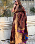 Coffee Zari Woven Vitthala God Special Traditional Paithani Silk Saree