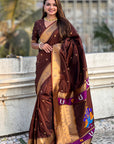 Coffee Zari Woven Vitthala God Special Traditional Paithani Silk Saree