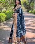 Deep Blue Banarasi Jaal Katan Silk Zari Woven Saree