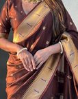 Coffee Zari Woven Vitthala God Special Traditional Paithani Silk Saree